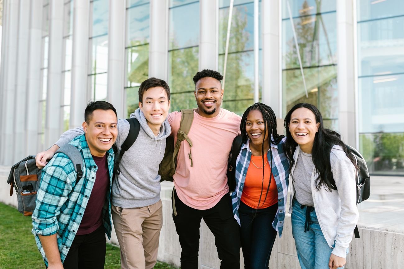 Students on campus in India talking about studying overseas