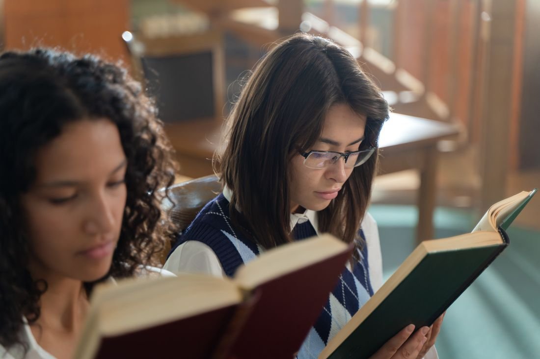 Students preparing for an English proficiency test